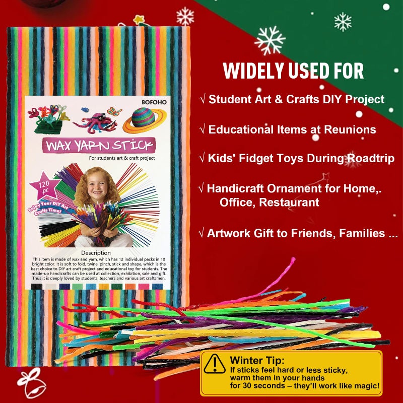 Bofoho 500PCS Wax Yarn Sticks for Kids â€“ Mess-Free Sensory Toy for Travel, Road Trips, Airplane & Restaurant Activities, DIY Arts & Crafts, Non-Toxic, Easy Storage, 13 Colors - Image 4